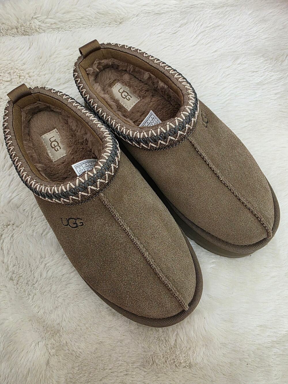 UGG Tazz Platform Slippers Hickory Brown Suede Women’s Size 7 New